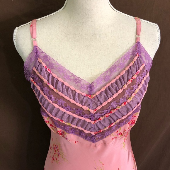 Bestey Johnson Silk Pink Floral Slip Dress Lace - Picture 2 of 7